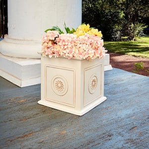 Colony Large 16 in. x 16 in. 27 Qt. Ivory Resin Composite Square Outdoor Planter Box