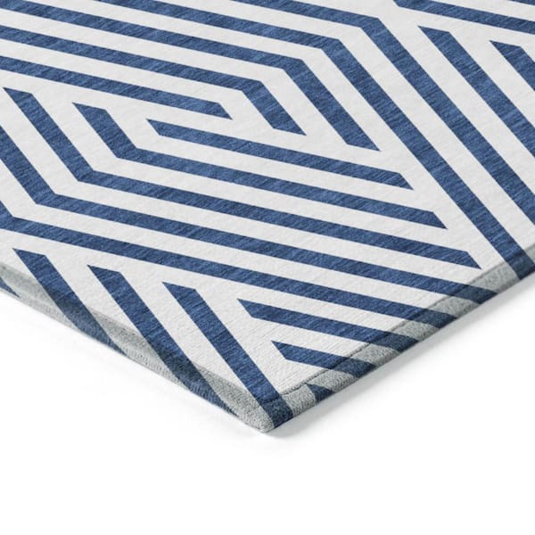 Navy and White 5 ft. x 8 ft. Woven Geometric Rectangle Indoor/Outdoor Area Rug
