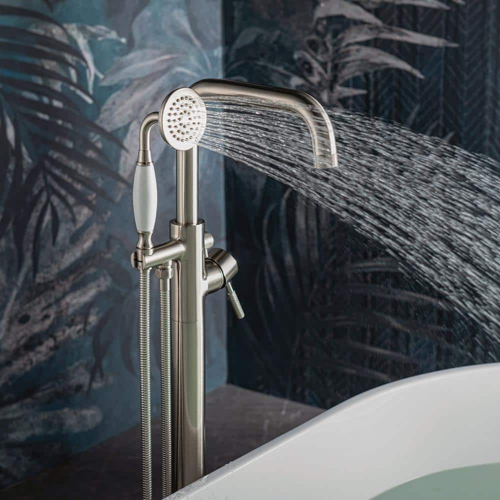 Brushed Nickel Freestanding Tub Filler Faucet with Hand Shower