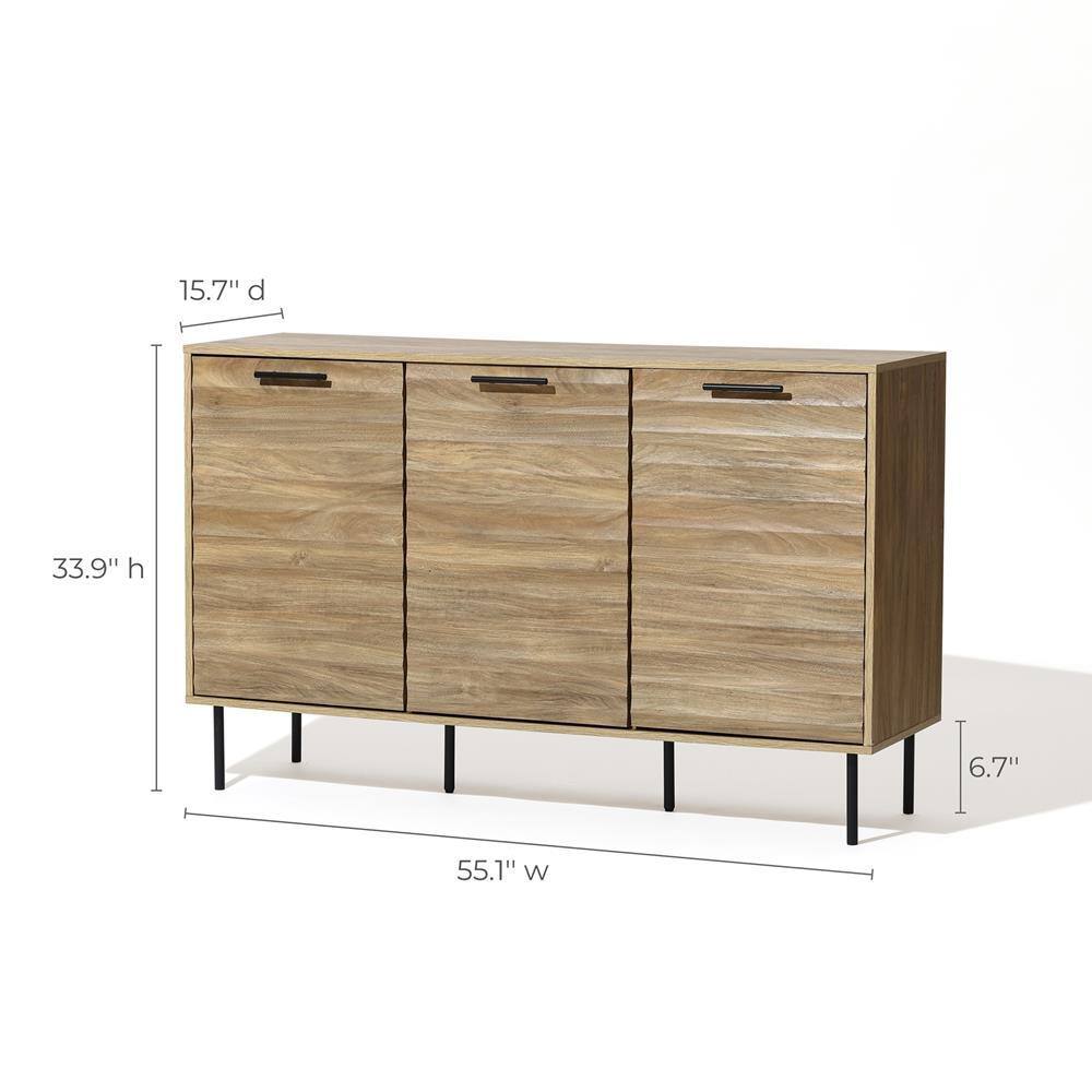 Mid-Century Modern Natural Wood and Black 55.1-Inch Sideboard Cabinet