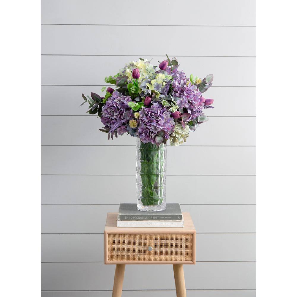 14" Purple and Green Faux Hydrangea Set of 12