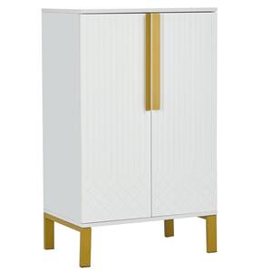 23.7 in. W x 15.7 in. D x 39.2 in. H White Wood Linen Cabinet with Shoe Cabinet and Adjustable Shelves