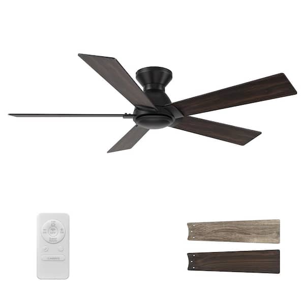 CARRO Vetric 52 in. Indoor Black 10-Speed DC Motor Flush Mount Ceiling Fan with Remote Control
