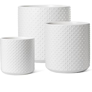 Mid-Century 10.05 in. L x 10.05 in. W x 10.05 in. H White (Raised-Dots) Ceramic Round Indoor Planter (3-Pack)
