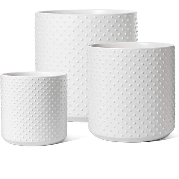 ITOPFOX Mid-Century 10.05 in. L x 10.05 in. W x 10.05 in. H White (Raised-Dots) Ceramic Round Indoor Planter (3-Pack)