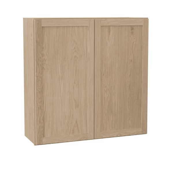 Hampton Bay Sinclair 36 in. W x 12 in. D x 36 in. H Assembled Wall Cabinet in Shaker Light Oak