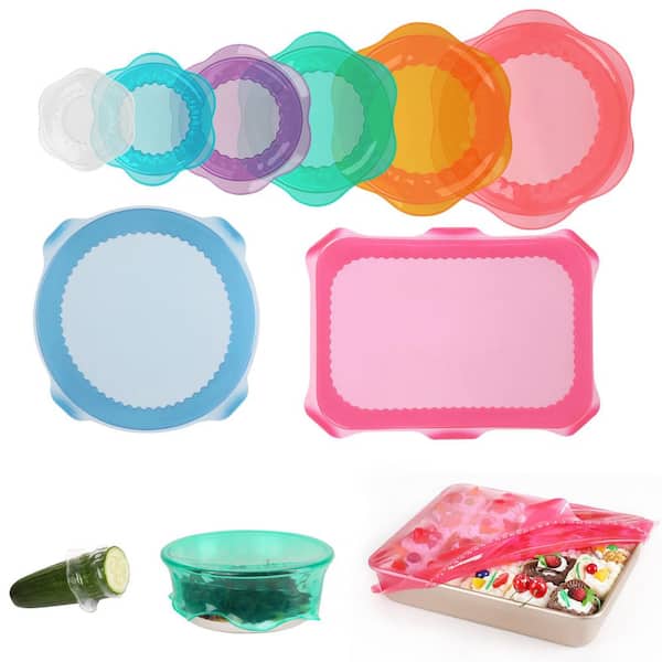 Multicolor Reusable Silicone Stretch Elastic Food Covers for Bowls, Round, and Rectangle Containers (8-Pack)