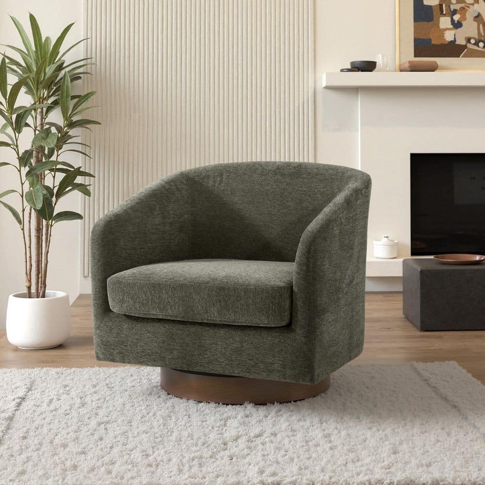 Tan Chenille Upholstered 360° Swivel Arm Chair With Wood Base (Set of 1) price history on PriceWatchPro