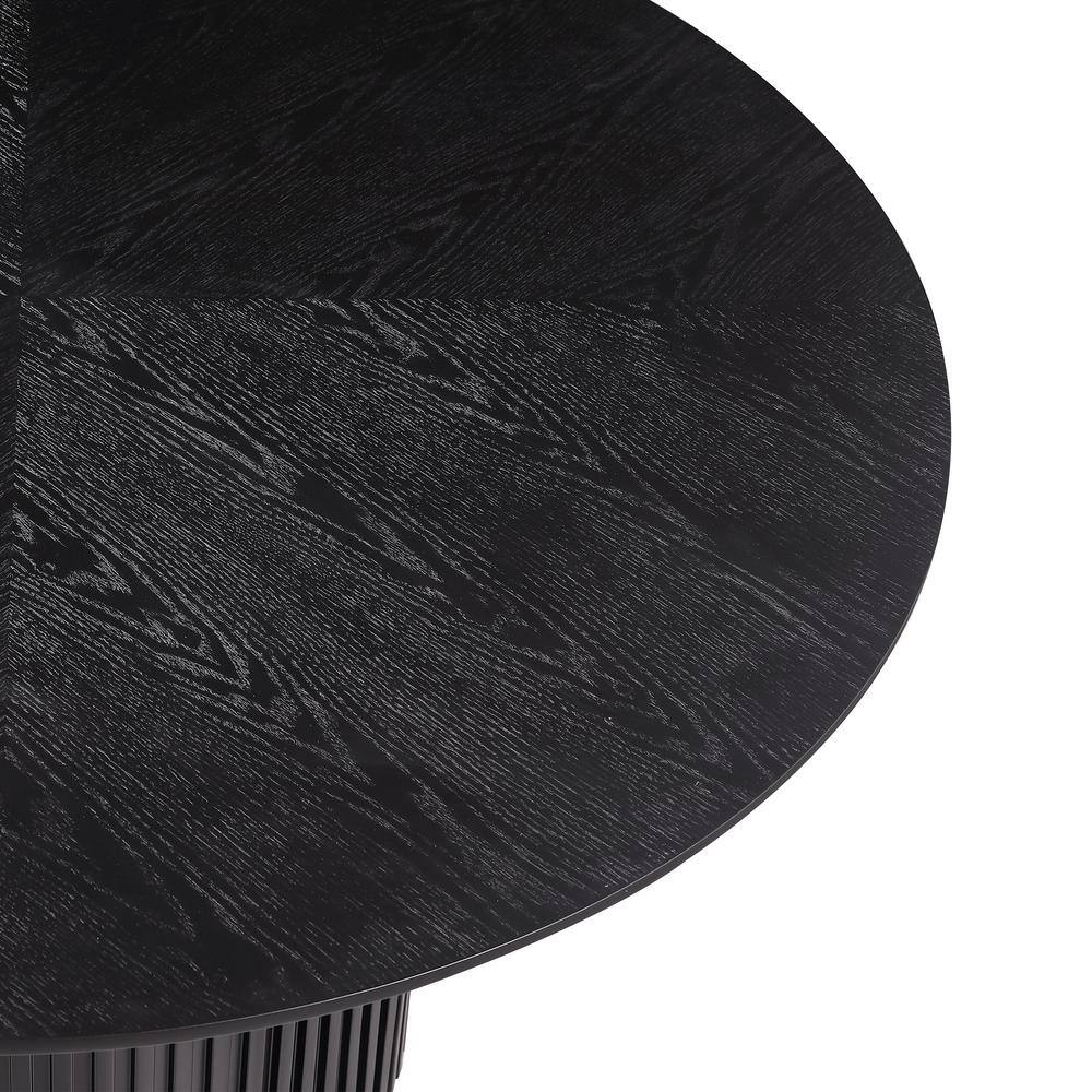 Black Wood Round Pedestal Dining Table with Gold Base, 47.3 in