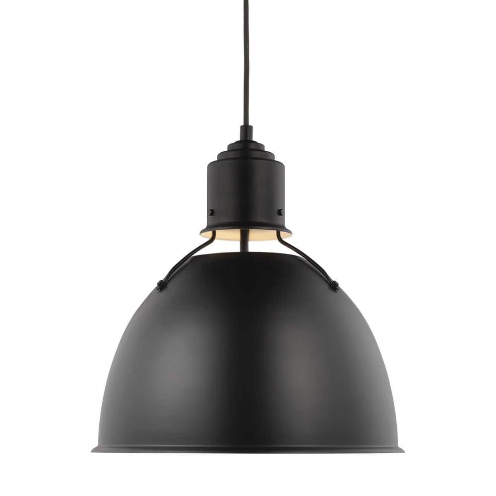 Huey 15'' Midnight Black Glass & Brass LED Pendant Light