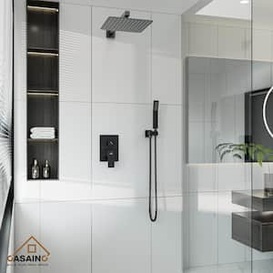 1-Spray Patterns 10 in. Wall Mount Shower System Rain Shower Heads and Metal Handheld in Matte Black (Valve Included)