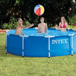 10 ft. Round Metal Frame Above Ground Swimming Pool with Swimming Pool Cover, 1718 Gallons Capacity