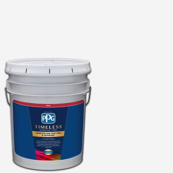 PPG TIMELESS 5 gal. Pure White/Base 1 Flat Exterior Paint with Primer
