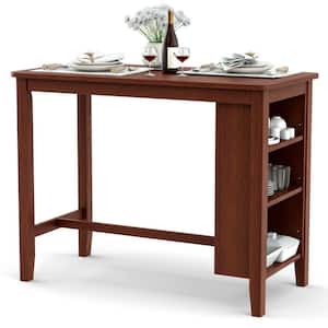 36.5 in. Antique Walnut 3-Tier Counter Height Bar Table with Wood Frame Rectangle Back Type