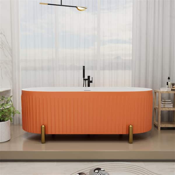 Mokleba 67 in. x 31 in. Acrylic Flatbottom Soaking Bathtub Non-Whirlpool with Center Drain and Overflow in Orange