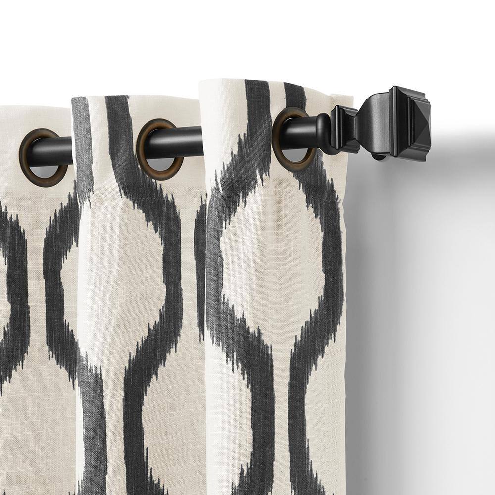 Renzo Black Ikat Geometric Linen Blend Blackout Curtain Panel