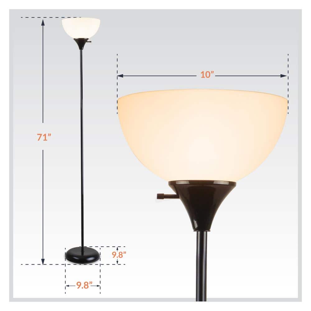 Charles 71" Black Torchiere Plastic Floor Lamp with LED Bulb