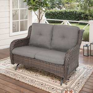 ArcoBay 51.6 in Width 2-Person Metal and Brown Wicker Patio Outdoor Glider Loveseat with Olefin Gray Cushion