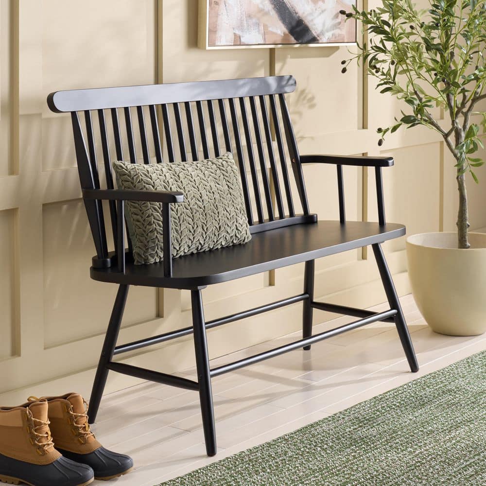 SAFAVIEH Eton 45.7 in. Black Entryway Bench with Back BCH3300D