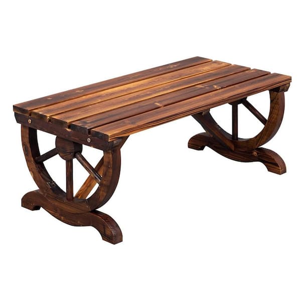 Unbranded 38 inch Wooden Outdoor Bench Ottoman with Wagon Wheel Legs