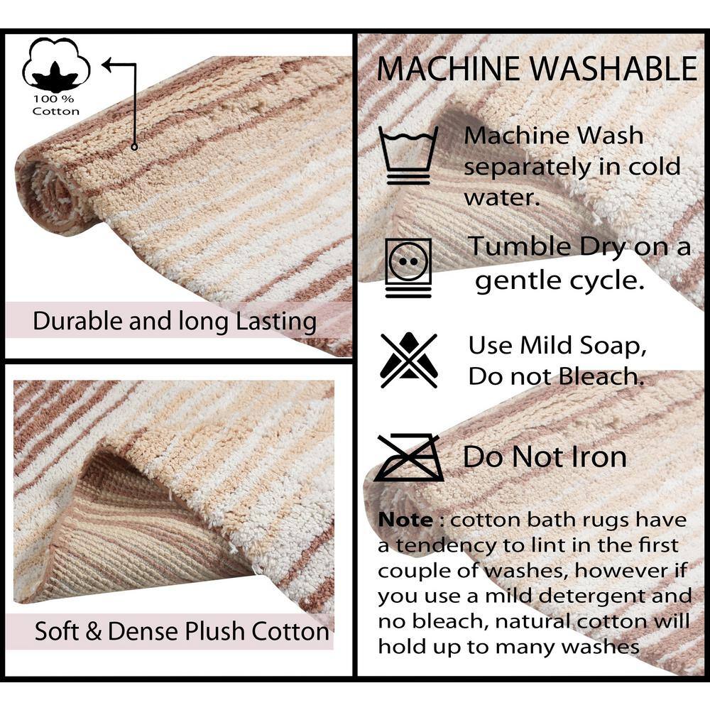 Beige and Brown Cotton Striped 24x40 Bath Rug
