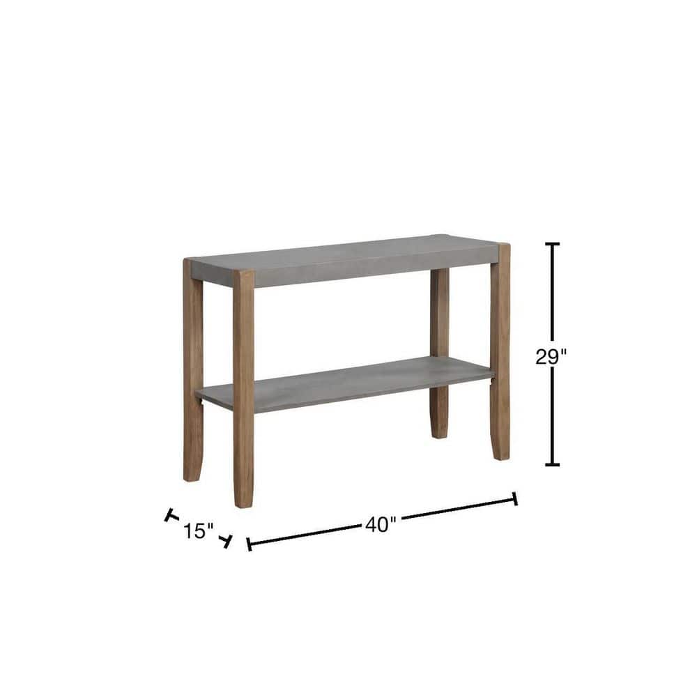 Rustic Industrial 40" Wood & Faux Concrete Console with Storage Shelf