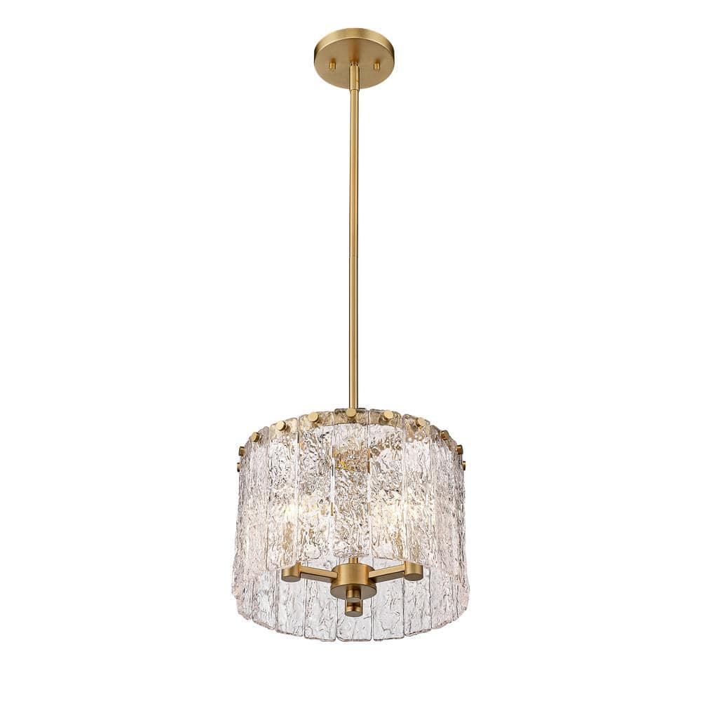 Glacier Modern Gold 12.5" Drum Pendant with Textured Glass Panels