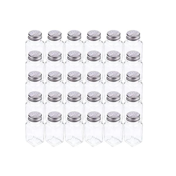30 Pack Glass Salt and Pepper Shaker Set Stainless Steel Mushroom Top Classic Spice Bottle for Kitchen Use