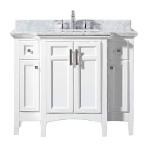 Sassy 42 in. W x 22 in. D Vanity in White with Marble Vanity Top in White with White Sink
