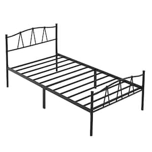 Bed Frame With Storage, Black Metal Frame, 39"W, Twin Size Platform Bed with Decorative Headboard & Footboard