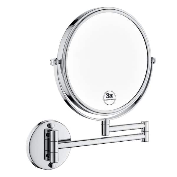  8 in. W x 11.9 in. H 10x Magnification Round Metal Framed Wall Bathroom Vanity Mirror with LED Light in Chrome