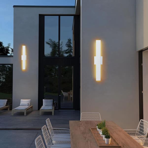 21.94 in. White Outdoor LED Wall Lights Sconce for Yard，Porches (2-Pack)