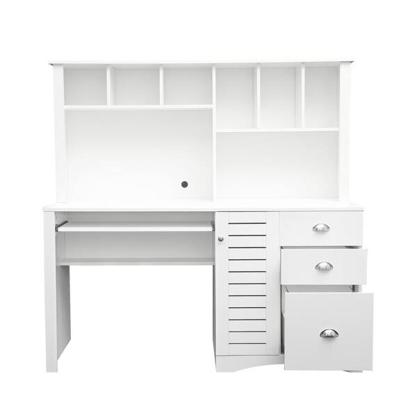 Donason 59.06 in. W Rectangular White Wood 3-Drawer Computer Desk with Hutch
