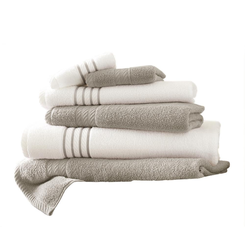 MODERN THREADS 6-Piece Silver Stripe Bath Towel Set 5QKSTTLG-SIL-ST ...