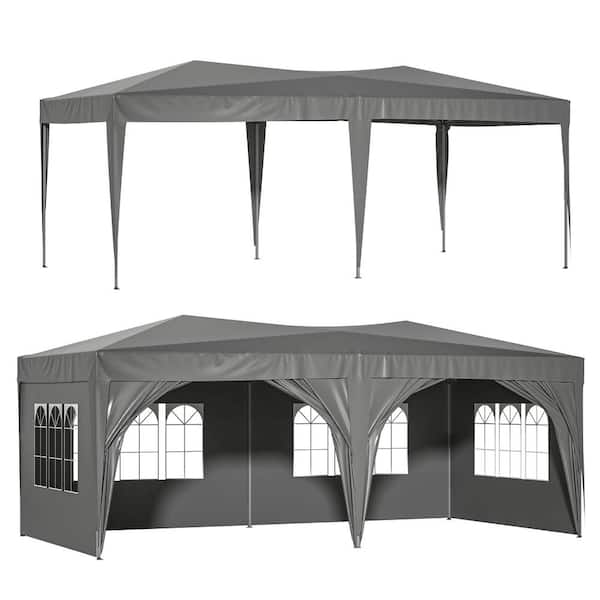 10 ft. x 20 ft. Gray Pop-Up Canopy, Portable Collapsible Tent with 6 ...