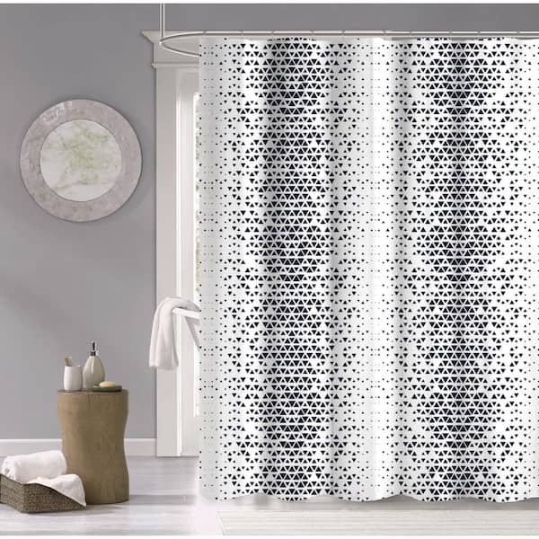 Dainty Home Navy 70 in. x 72 in. Optic Printed 100% Cotton Shower Curtain