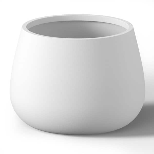 Sapcrete 18.5 in. Large Crisp White Concrete Round Planter / Pot with Drainage Holes