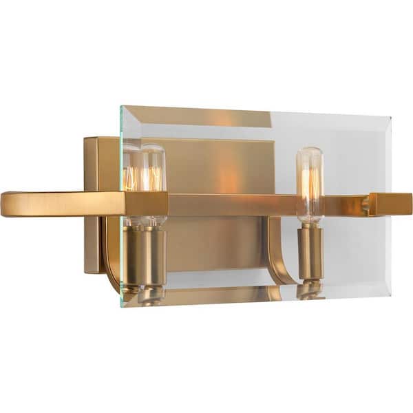 Progress Lighting Cahill Collection 2-Light Brushed Bronze Clear Glass Luxe Bath Vanity Light