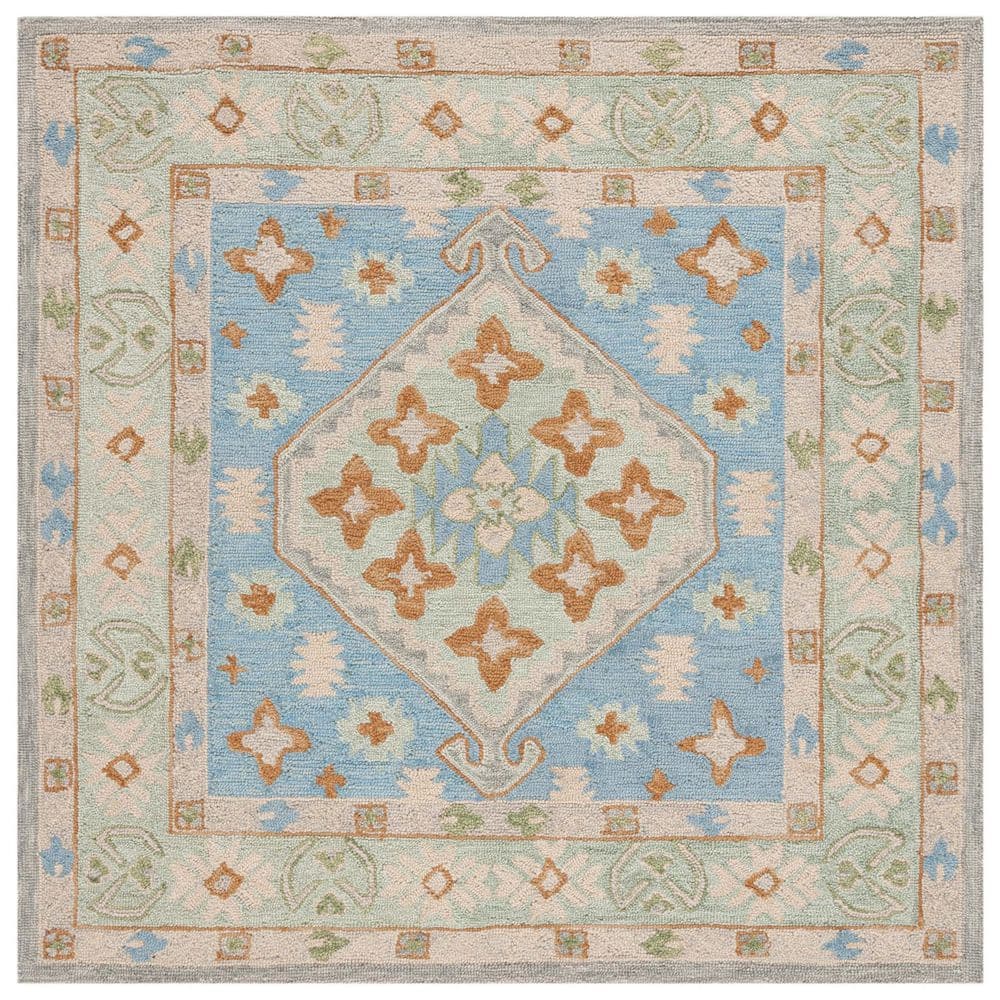 SAFAVIEH Heritage Green/Ivory 6 ft. x 6 ft. Border Floral Square Area ...
