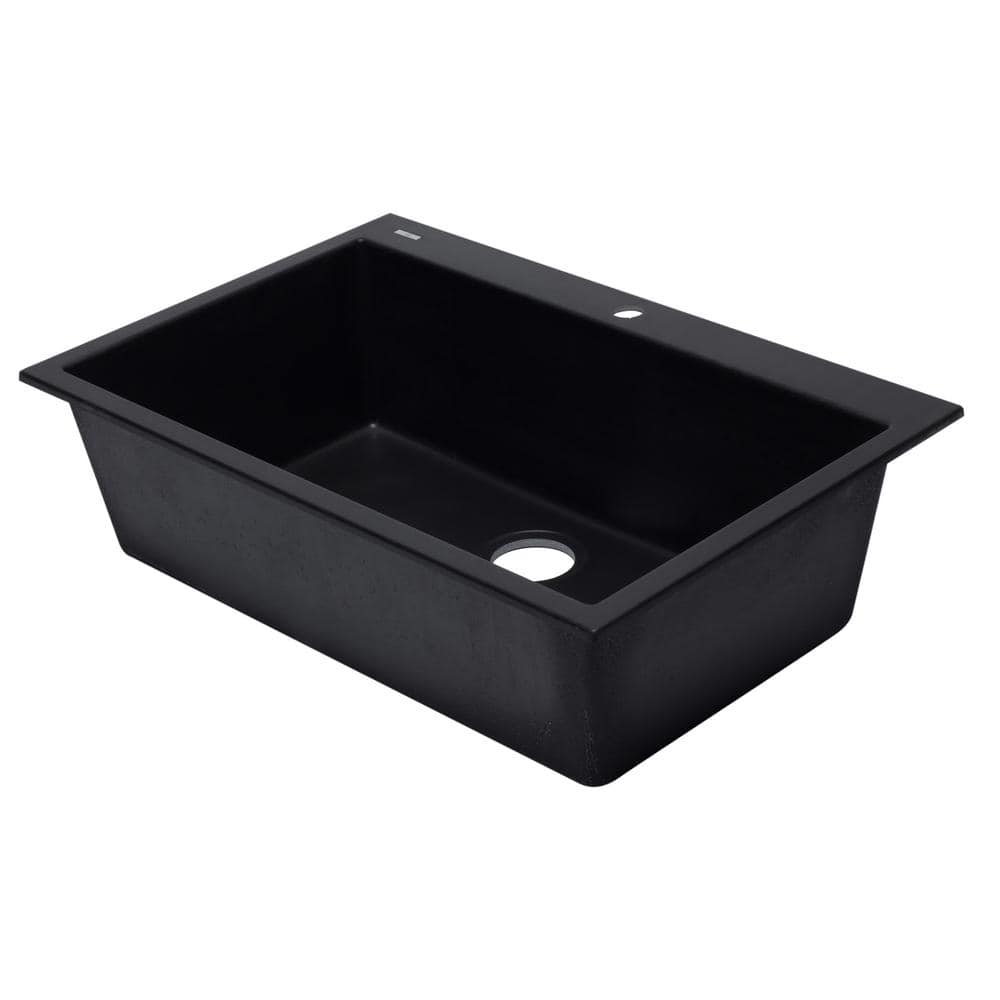 33'' Black Granite Single Bowl Drop-In Kitchen Sink