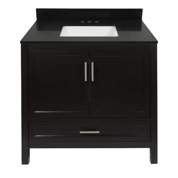 Amluxx Salerno 37 in. W x 22 in. D Bath Vanity in Espresso with Quartz Stone Vanity Top w/ Backsplash in Galaxy Black