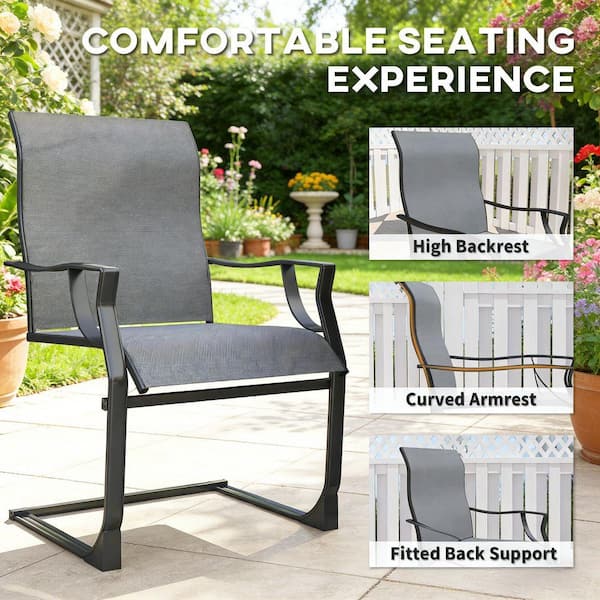 Gray All-Weather Metal Outdoor Dining Chairs with C-Spring Motion
