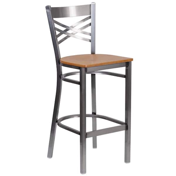 Carnegy Avenue 27.125 in. Natural Wood Seat/Clear Coated Metal Frame Bar Stool - 2 pack