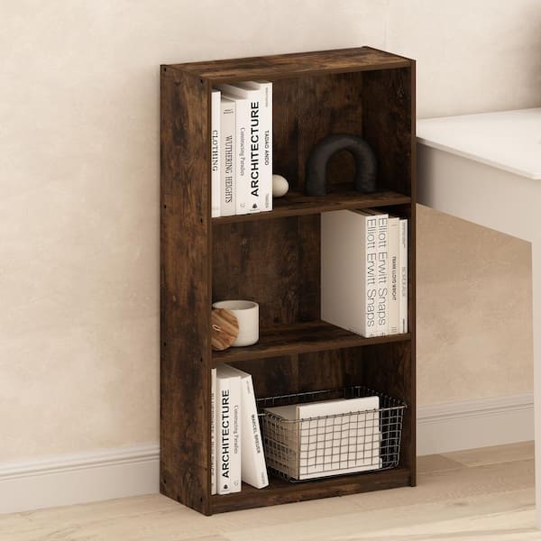 39.5 in. Amber Pine Wood 3-shelf Standard Bookcase with Storage