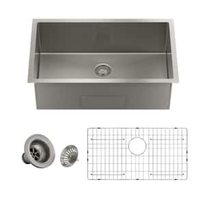 Stainless Steel Sink 30 in. 16-Gauge Single Bowl Undermount Kitchen Sink in Brushed with Bottom Grid and Drainer