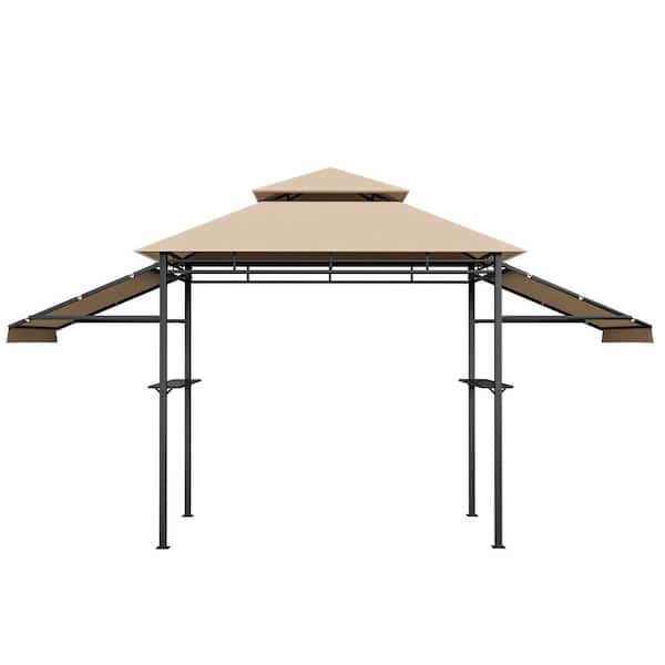 13.5 ft. x 4 ft. Patio BBQ Grill Gazebo Canopy with Dual Side Awnings in Beige