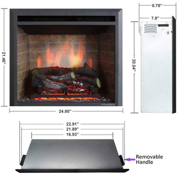 PuraFlame 23 in. W Electric Fireplace Insert with Fire Crackling Sound,  750/1500W, Black HM42D - The Home Depot