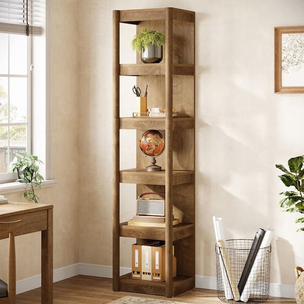 Eulas 70.87 in. Tall Light Brown MDF Open Bookcase with 5 Shelves, Freestanding Bookshelf for Storage