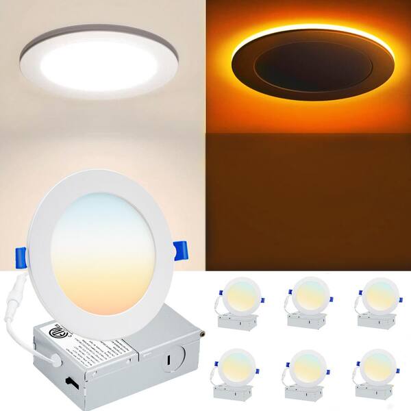 WYZM 4 in. Adjustable 5CCT Canless Dimmable with Night Light Indoor Integrated LED Recessed Downlight Kit 750-Lumens 6-Pack