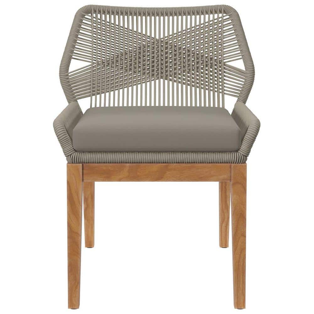 Wellspring Gray Teak Wood Dining Chair with Cushions